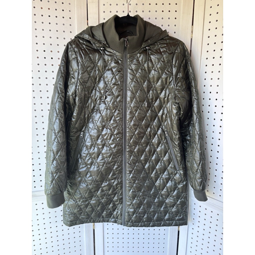 Christopher & Banks Women's‎ M Green Hooded Packable Lightweight Puffer Jacket